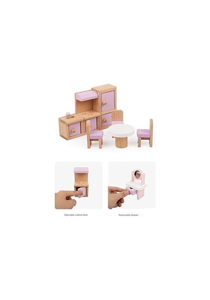 Knick Knack Wooden Doll House Playset with Furniture for Kids (Sweet Pink) - Image 4